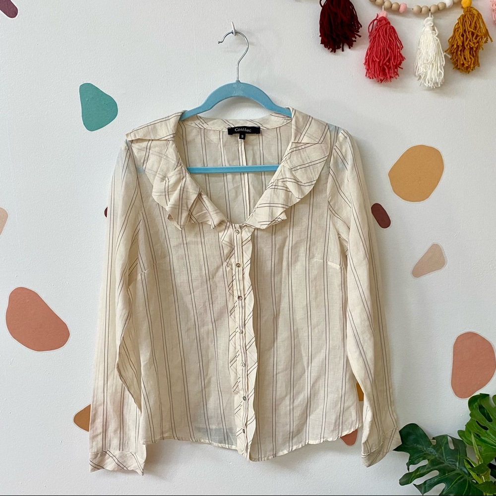 Cotelac Ruffle Cream Blouse